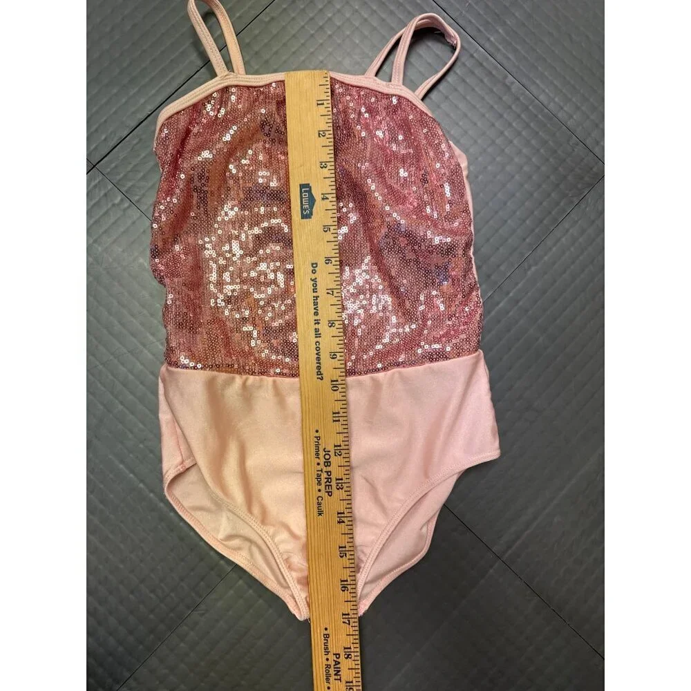REVOLUTION DANCEWEAR GIRLS MC MEDIUM PINK SEQUIN DANCE COSTUME LEOTARD